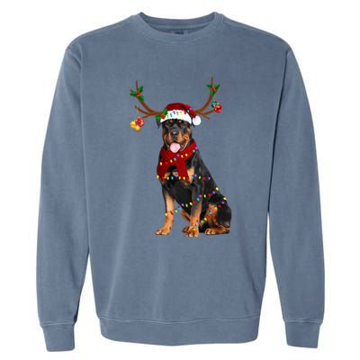 Santa Rottweiler Reindeer Light Christmas Funny Gift Garment-Dyed Sweatshirt