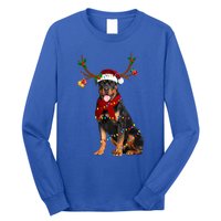 Santa Rottweiler Reindeer Light Christmas Funny Gift Long Sleeve Shirt