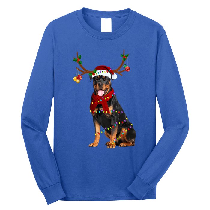 Santa Rottweiler Reindeer Light Christmas Funny Gift Long Sleeve Shirt