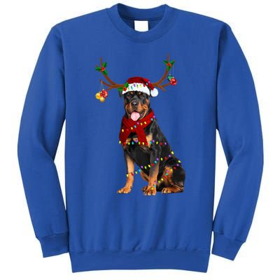 Santa Rottweiler Reindeer Light Christmas Funny Gift Sweatshirt