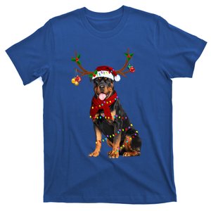 Santa Rottweiler Reindeer Light Christmas Funny Gift T-Shirt