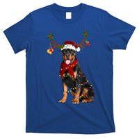 Santa Rottweiler Reindeer Light Christmas Funny Gift T-Shirt