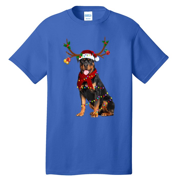 Santa Rottweiler Reindeer Light Christmas Funny Gift Tall T-Shirt