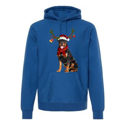 Santa Rottweiler Reindeer Light Christmas Funny Gift Premium Hoodie