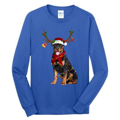 Santa Rottweiler Reindeer Light Christmas Funny Gift Tall Long Sleeve T-Shirt