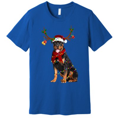 Santa Rottweiler Reindeer Light Christmas Funny Gift Premium T-Shirt