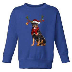 Santa Rottweiler Reindeer Light Christmas Funny Gift Toddler Sweatshirt