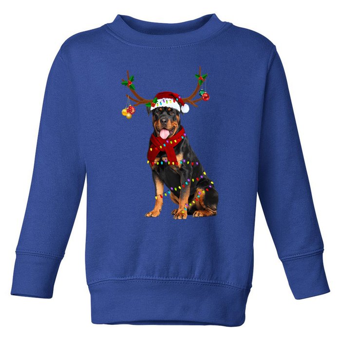 Santa Rottweiler Reindeer Light Christmas Funny Gift Toddler Sweatshirt