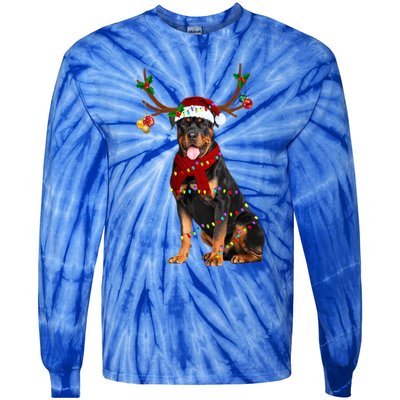 Santa Rottweiler Reindeer Light Christmas Funny Gift Tie-Dye Long Sleeve Shirt