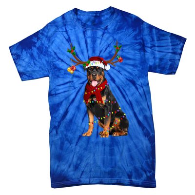 Santa Rottweiler Reindeer Light Christmas Funny Gift Tie-Dye T-Shirt