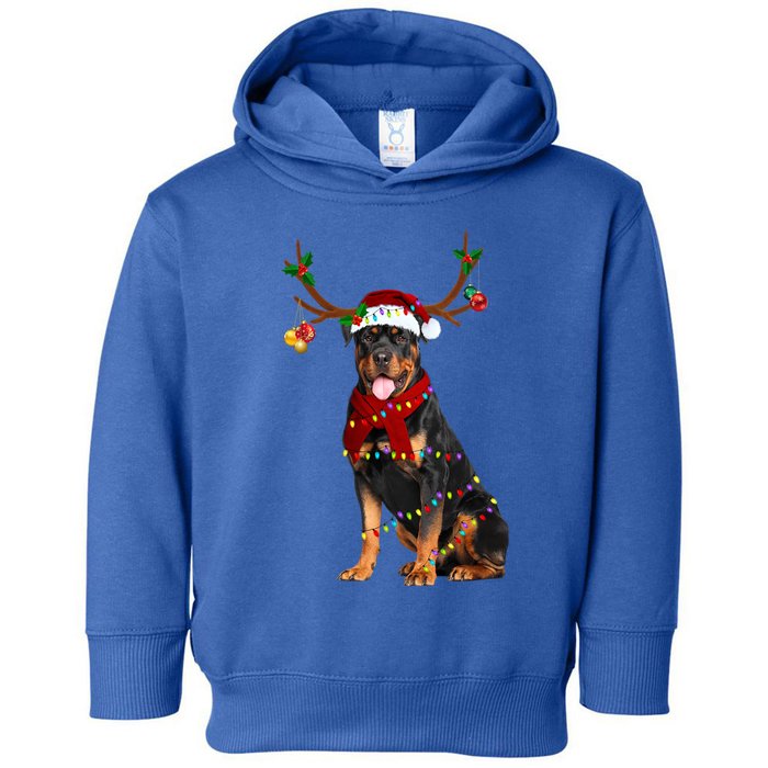 Santa Rottweiler Reindeer Light Christmas Funny Gift Toddler Hoodie