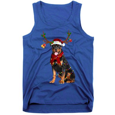 Santa Rottweiler Reindeer Light Christmas Funny Gift Tank Top