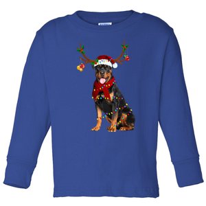 Santa Rottweiler Reindeer Light Christmas Funny Gift Toddler Long Sleeve Shirt