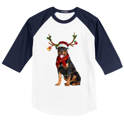 Santa Rottweiler Reindeer Light Christmas Funny Gift Baseball Sleeve Shirt