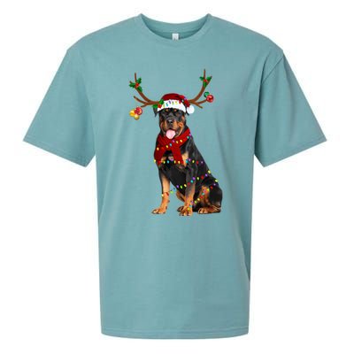 Santa Rottweiler Reindeer Light Christmas Funny Gift Sueded Cloud Jersey T-Shirt