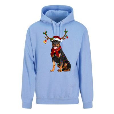 Santa Rottweiler Reindeer Light Christmas Funny Gift Unisex Surf Hoodie