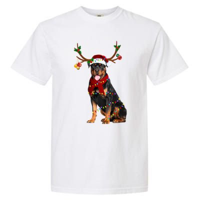 Santa Rottweiler Reindeer Light Christmas Funny Gift Garment-Dyed Heavyweight T-Shirt