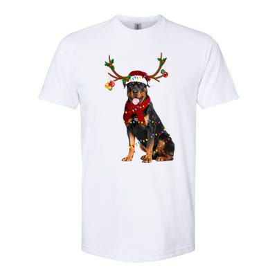 Santa Rottweiler Reindeer Light Christmas Funny Gift Softstyle CVC T-Shirt