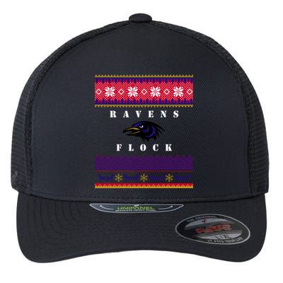 Santa Riding Raven Christmas Raven Ugly Xmas Gift Flexfit Unipanel Trucker Cap