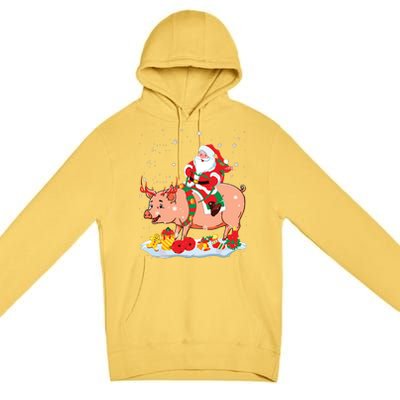 Santa Riding Reindeer Pig Xmas Pig Farmer Lover Premium Pullover Hoodie