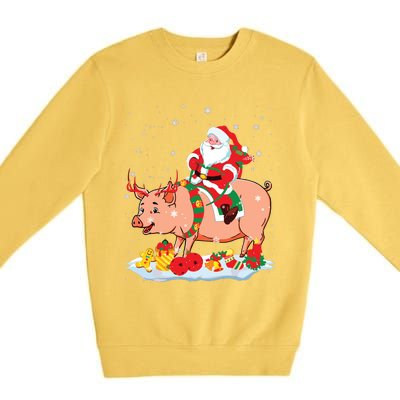 Santa Riding Reindeer Pig Xmas Pig Farmer Lover Premium Crewneck Sweatshirt