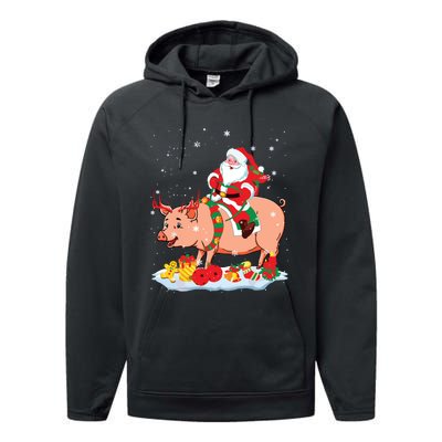 Santa Riding Reindeer Pig Xmas Pig Farmer Lover Performance Fleece Hoodie