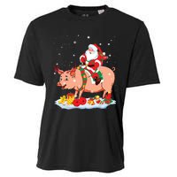 Santa Riding Reindeer Pig Xmas Pig Farmer Lover Cooling Performance Crew T-Shirt