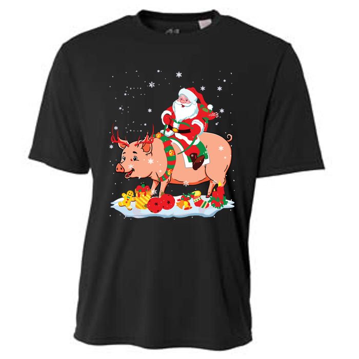 Santa Riding Reindeer Pig Xmas Pig Farmer Lover Cooling Performance Crew T-Shirt