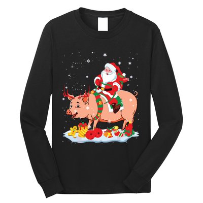 Santa Riding Reindeer Pig Xmas Pig Farmer Lover Long Sleeve Shirt