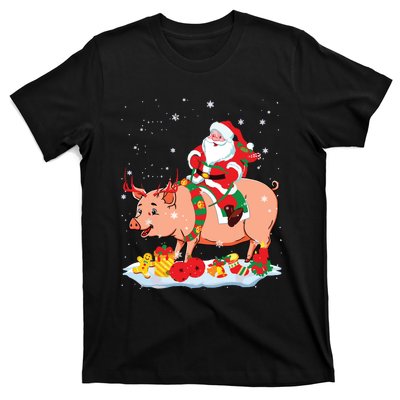 Santa Riding Reindeer Pig Xmas Pig Farmer Lover T-Shirt