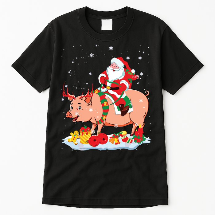 Santa Riding Reindeer Pig Xmas Pig Farmer Lover Tall T-Shirt