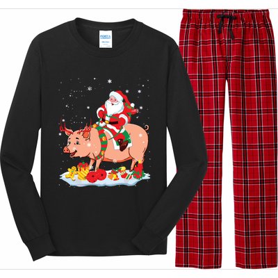 Santa Riding Reindeer Pig Xmas Pig Farmer Lover Long Sleeve Pajama Set