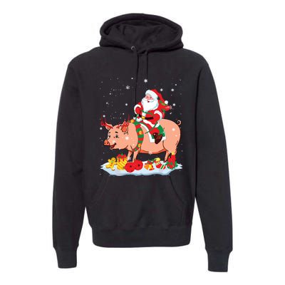 Santa Riding Reindeer Pig Xmas Pig Farmer Lover Premium Hoodie