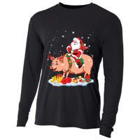Santa Riding Reindeer Pig Xmas Pig Farmer Lover Cooling Performance Long Sleeve Crew