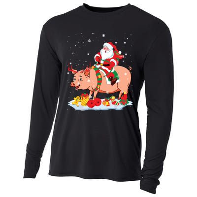 Santa Riding Reindeer Pig Xmas Pig Farmer Lover Cooling Performance Long Sleeve Crew