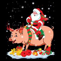 Santa Riding Reindeer Pig Xmas Pig Farmer Lover Cooling Performance Long Sleeve Crew