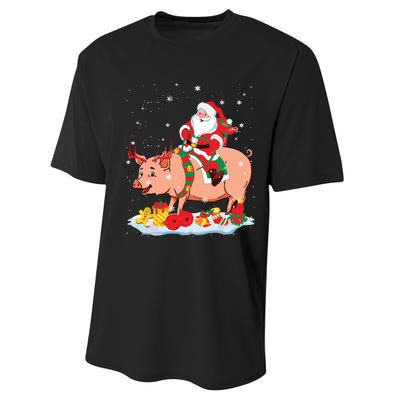 Santa Riding Reindeer Pig Xmas Pig Farmer Lover Performance Sprint T-Shirt