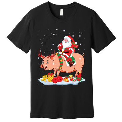 Santa Riding Reindeer Pig Xmas Pig Farmer Lover Premium T-Shirt