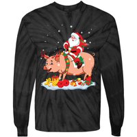 Santa Riding Reindeer Pig Xmas Pig Farmer Lover Tie-Dye Long Sleeve Shirt