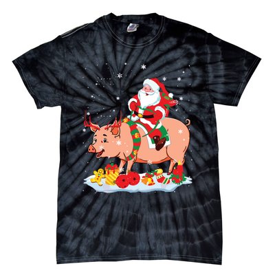 Santa Riding Reindeer Pig Xmas Pig Farmer Lover Tie-Dye T-Shirt