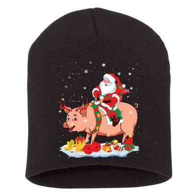 Santa Riding Reindeer Pig Xmas Pig Farmer Lover Short Acrylic Beanie