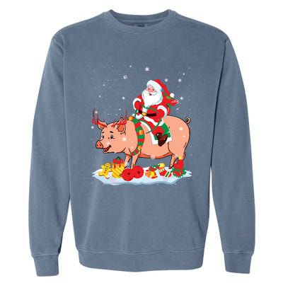 Santa Riding Reindeer Pig Xmas Pig Farmer Lover Garment-Dyed Sweatshirt