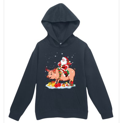 Santa Riding Reindeer Pig Xmas Pig Farmer Lover Urban Pullover Hoodie