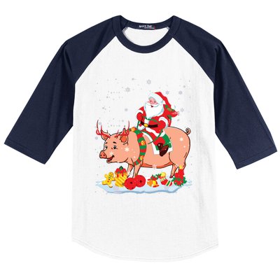 Santa Riding Reindeer Pig Xmas Pig Farmer Lover Baseball Sleeve Shirt