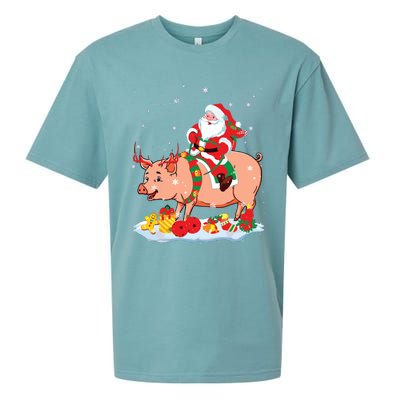 Santa Riding Reindeer Pig Xmas Pig Farmer Lover Sueded Cloud Jersey T-Shirt