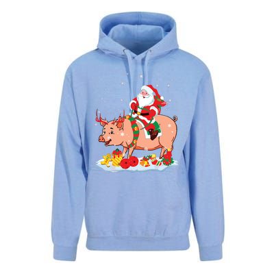 Santa Riding Reindeer Pig Xmas Pig Farmer Lover Unisex Surf Hoodie