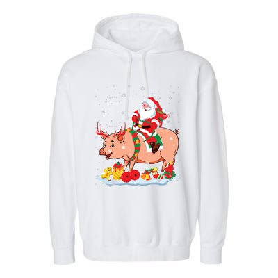 Santa Riding Reindeer Pig Xmas Pig Farmer Lover Garment-Dyed Fleece Hoodie