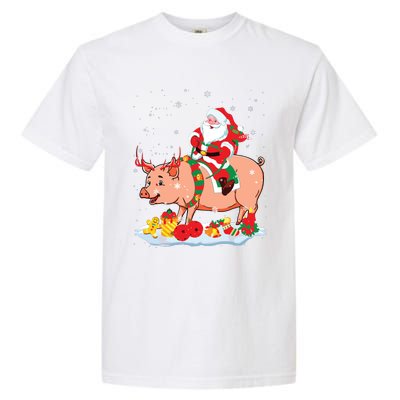 Santa Riding Reindeer Pig Xmas Pig Farmer Lover Garment-Dyed Heavyweight T-Shirt