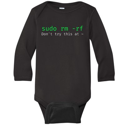 Sudo Rm Rf Funny Linux Sysadmin Command Line Baby Long Sleeve Bodysuit