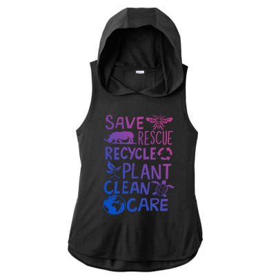 Save Rescue Recycle Plant Clean Care Global Warming Funny Gift Ladies PosiCharge Tri-Blend Wicking Draft Hoodie Tank